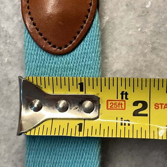 Leather Man Flamingo Embroidered Canvas Leather Belt Mens 32 Blue Pink Handmade - Picture 9 of 9